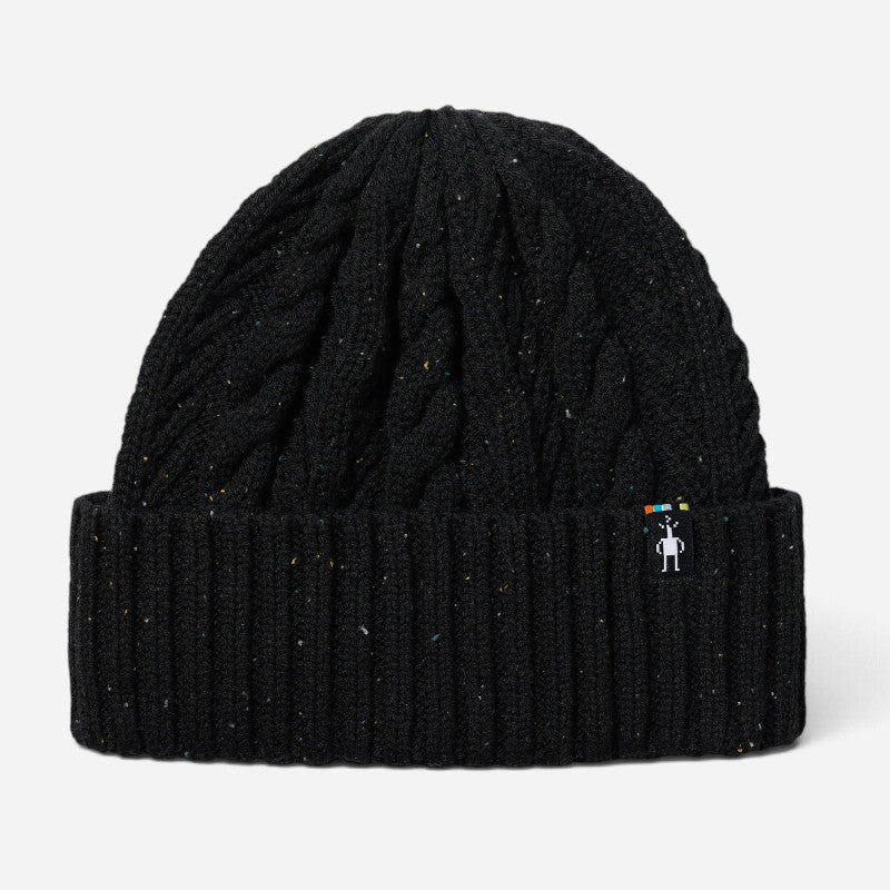 Cable Knit Beanie Black Donegal