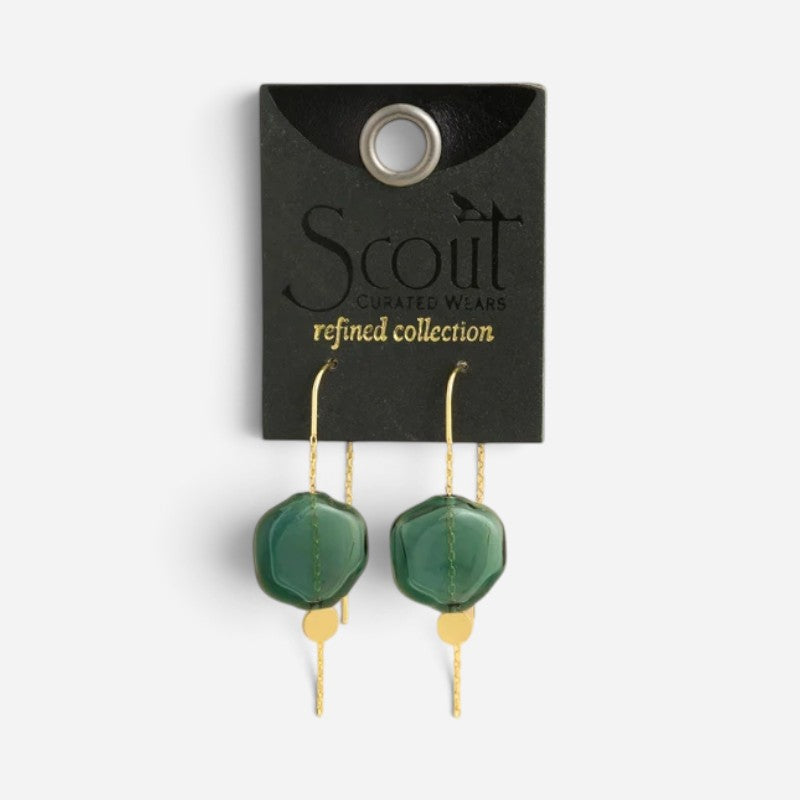 Refined Glass Organic Threader Earrings Teal/Gold