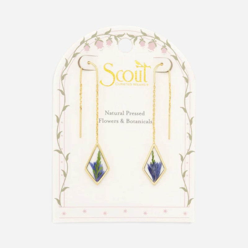 Pressed Flower Thread Earrings Purple Cornflower/Gold