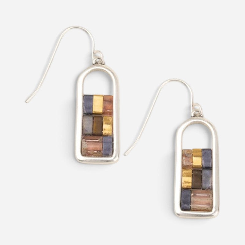 Good Karma Miyuki Frame Earrings Gunmetal/Silver