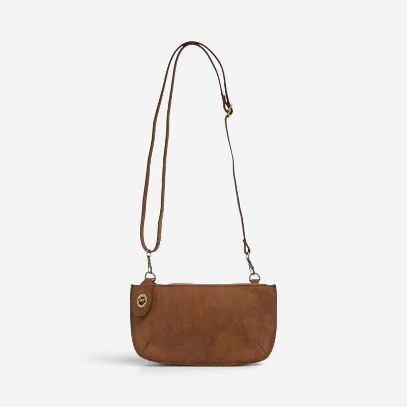 Faux Suede Mini Crossbody Wristlet Clutch Walnut