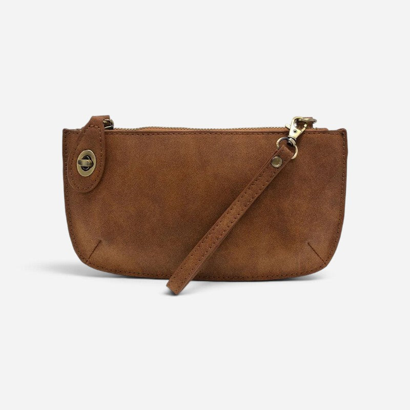 Faux Suede Mini Crossbody Wristlet Clutch Walnut