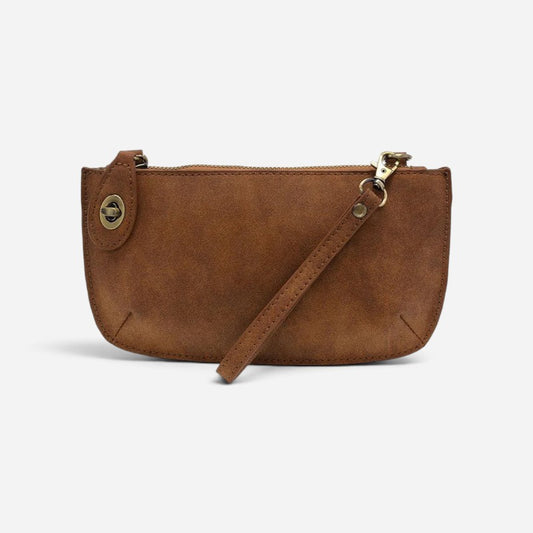 Faux Suede Mini Crossbody Wristlet Clutch Walnut