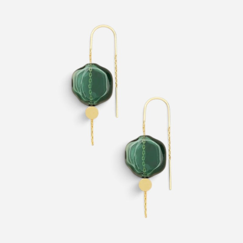 Refined Glass Organic Threader Earrings Teal/Gold