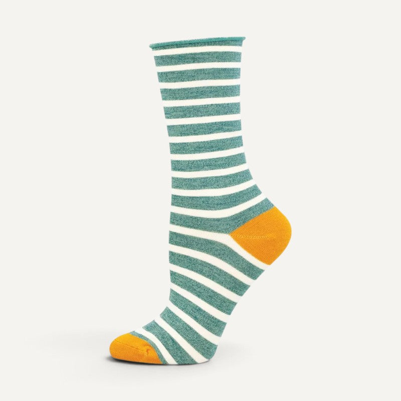 Bamboo Stripe Roll Top Crew Teal Heather